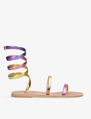 Ancient Greek Sandals Laminated Effect Leather Gladiator Sandals In Metal Comb