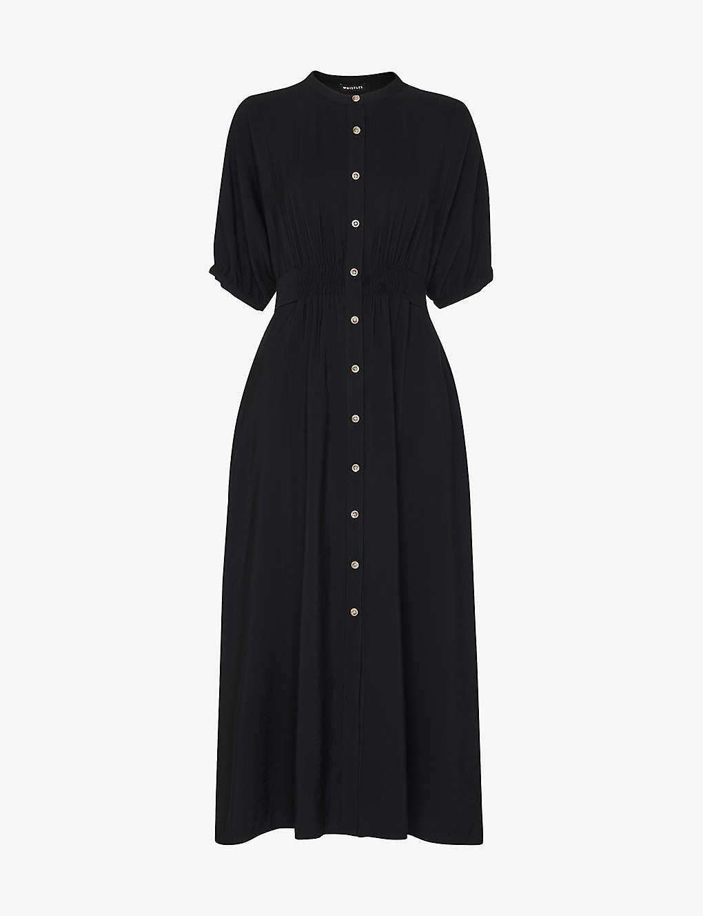 Whistles Womens Black Amber Tied-waist Button-through Woven Midi Dress