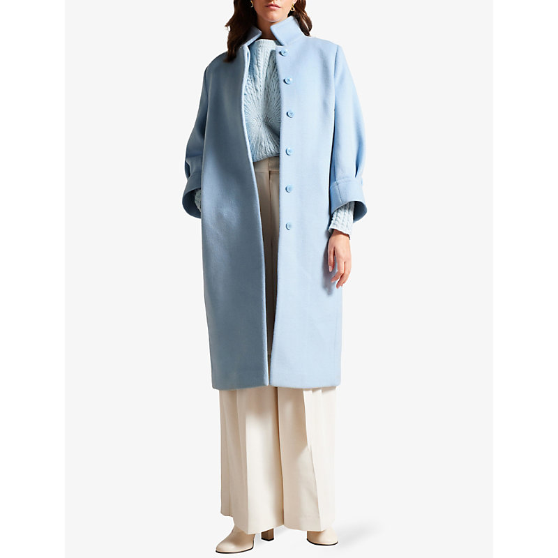 Shop Ted Baker Women's Lt-blue Sairse Pleated-sleeve Wool-blend Coat