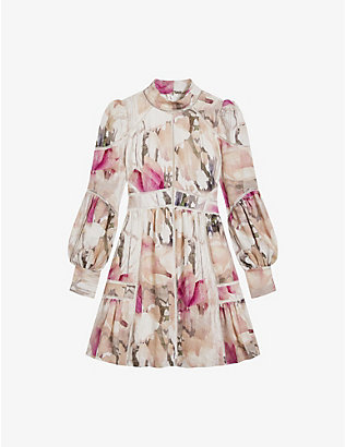 TED BAKER: Fleurz floral-patterned linen mini dress
