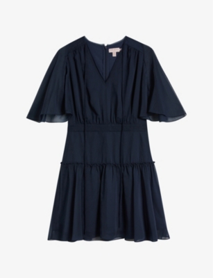 Ted Baker Womens Dk-blue Giggie Tiered Chiffon Mini Dress In Dark Blue