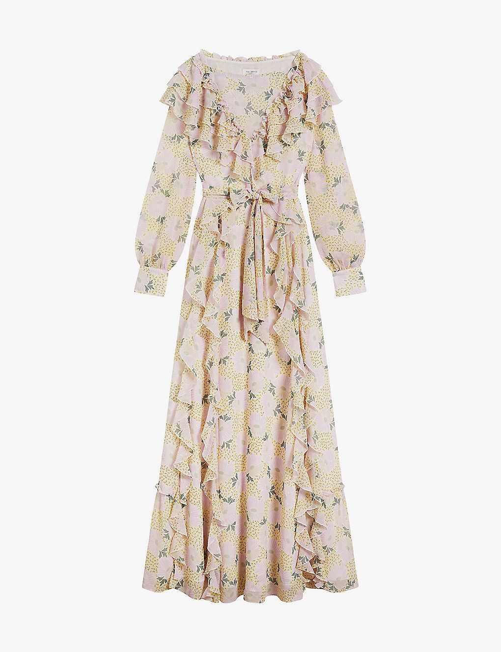 Shop Ted Baker Vivyana Frilled Woven Maxi Dress In Lt-yellow