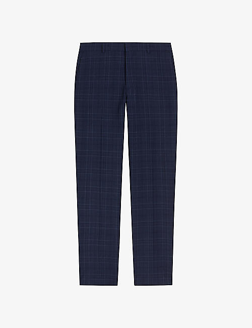 TED BAKER: Check regular-fit straight-leg stretch wool-blend trousers