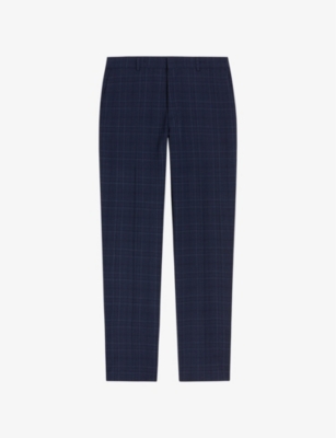 Ted Baker Mens Navy Check Regular-fit Straight-leg Stretch Wool-blend Trousers