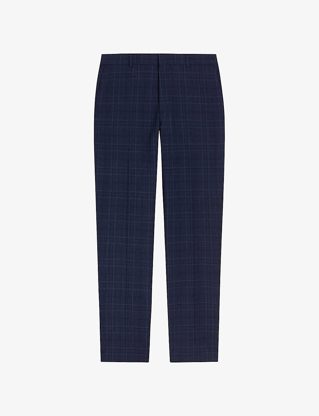 Ted Baker Mens Navy Check Regular-fit Straight-leg Stretch Wool-blend Trousers
