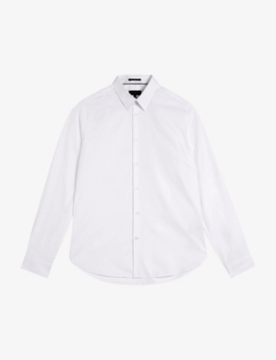 Ted Baker Mens White Haless Textured-stripe Cotton Shirt