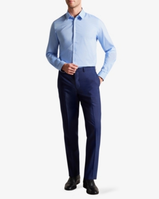 Shop Ted Baker Men's Blue Newtss Long-sleeved Slim-fit Cotton Shirt