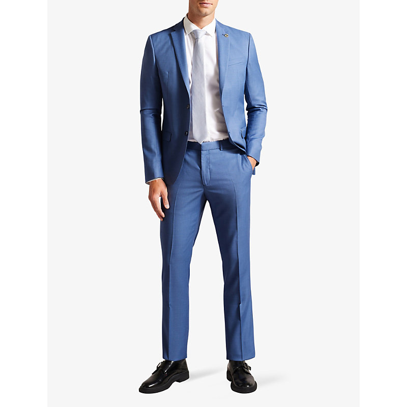 Shop Ted Baker Men's Blue Camdets Slim-fit Mid-rise Wool Suit Trousers