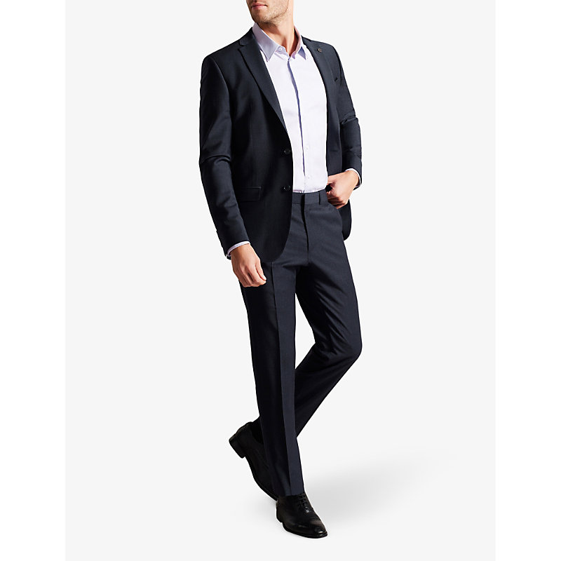 Shop Ted Baker Men's Navy Forbyts Regular-fit Straight-leg Stretch Wool-blend Trousers