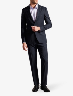 Shop Ted Baker Men's Navy Forbyjs Puppytooth-texture Stretch Wool-blend Blazer