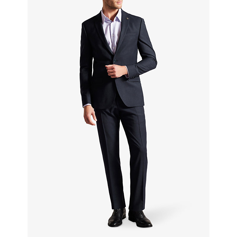 Shop Ted Baker Mens Navy Forbyjs Puppytooth-texture Stretch Wool-blend Blazer