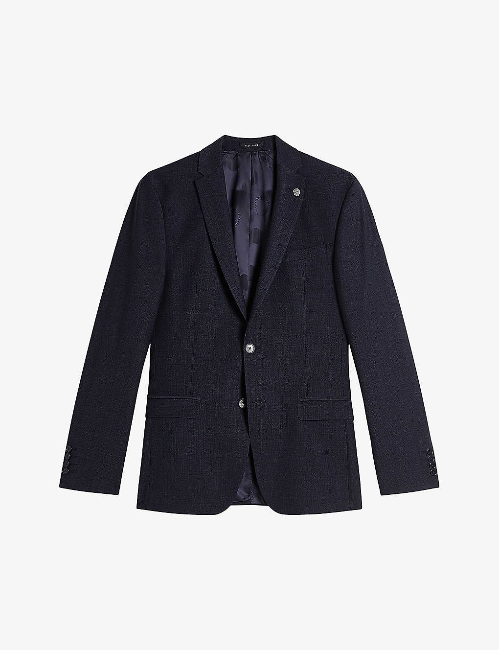 Ted Baker Mens Navy Forbyjs Puppytooth-texture Stretch Wool-blend Blazer