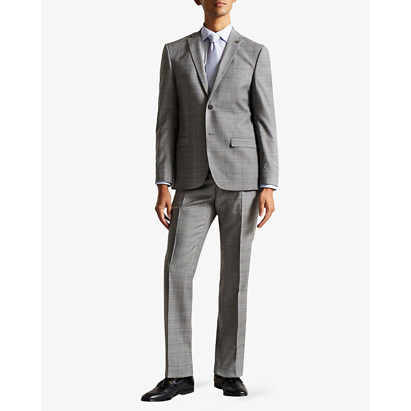 Shop Ted Baker Elgoljs Regular-fit Checked Stretch-wool Jacket In Grey
