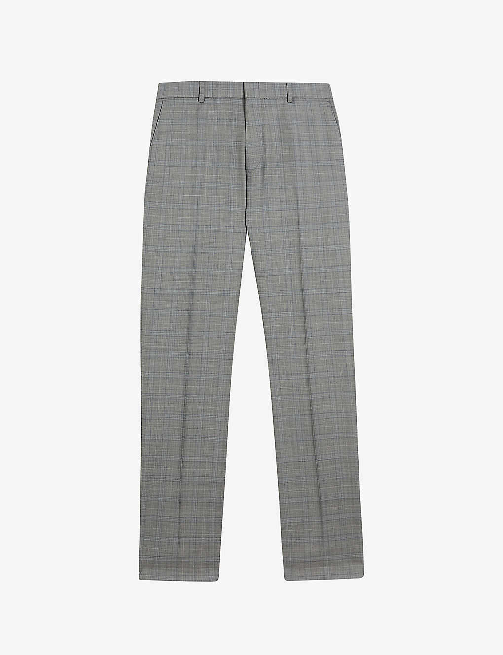 Ted Baker Mens Grey Elgots Checked Straight-leg Stretch-wool Trousers