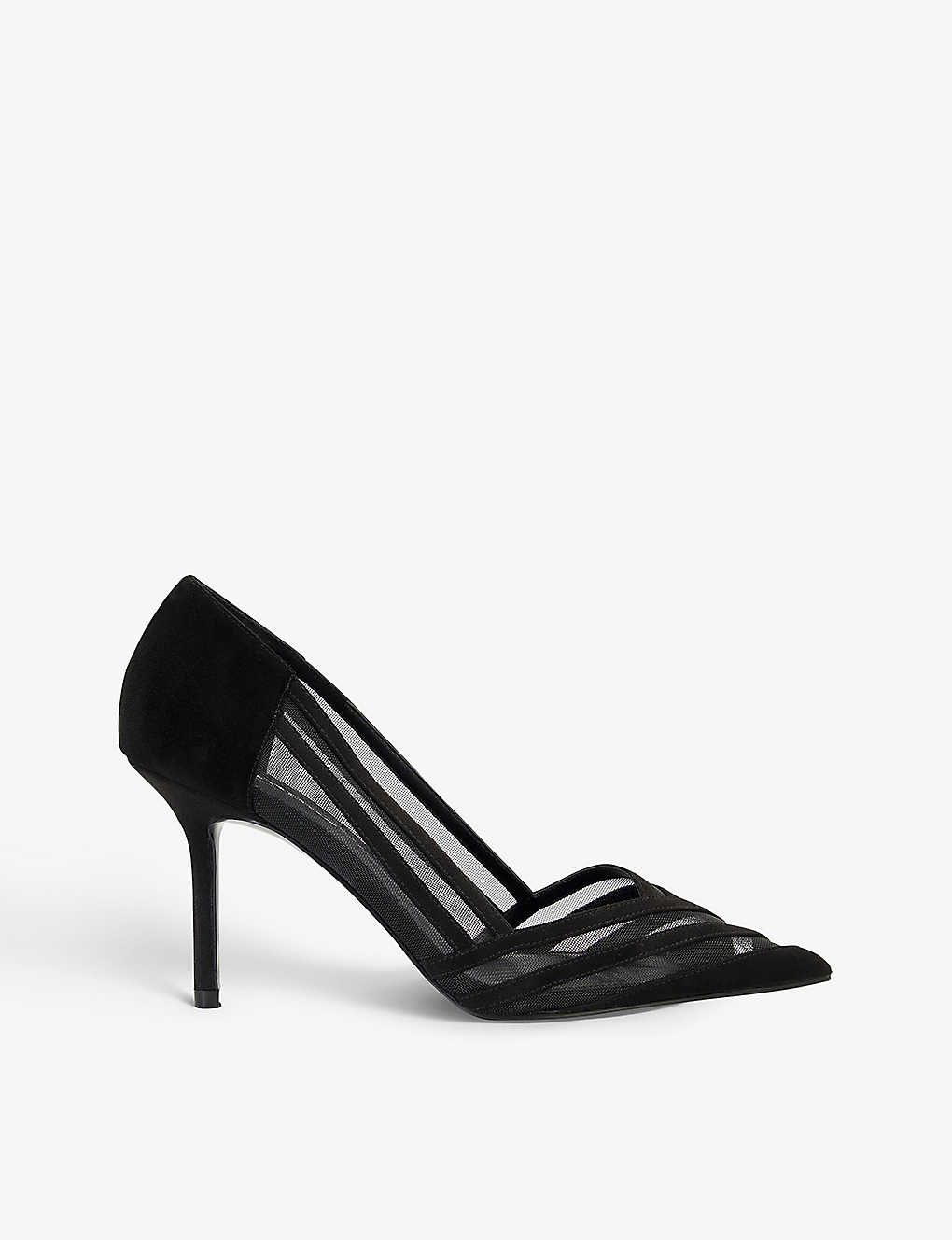 Dune Womens Black-suede Axis Mesh-panelled Suede Courts