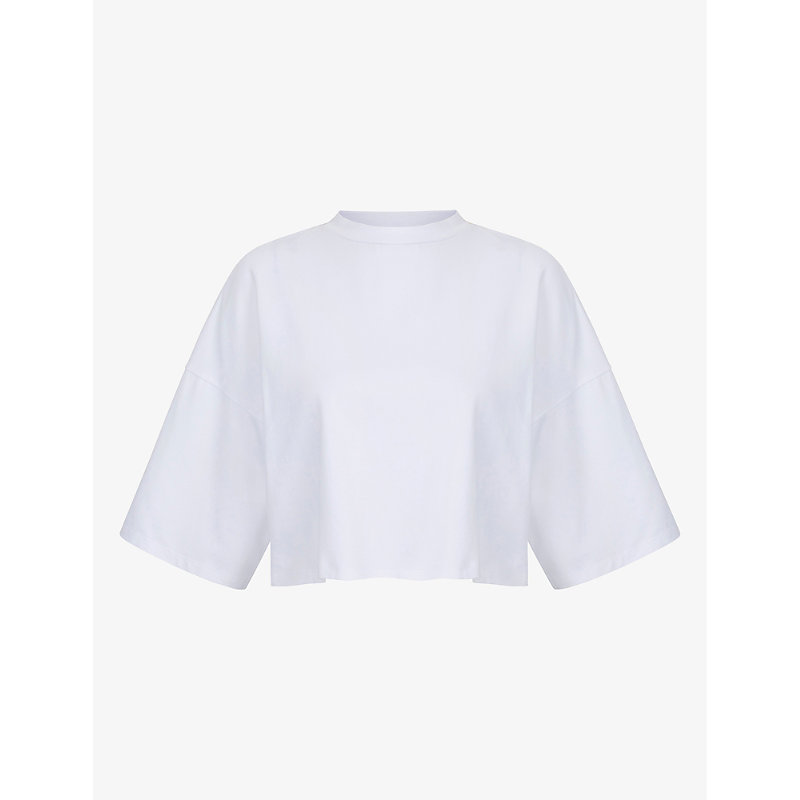 Aligne Womens White Frances Cropped Oversized Stretch-cotton T-shirt