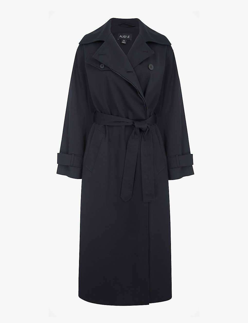 ALIGNE ALIGNE WOMEN'S BLACK GILDA BELTED DOUBLE-BREASTED STRETCH-ORGANIC COTTON TRENCH COAT,65779560