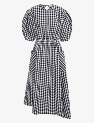 Aligne Womens Black Gingham Harlin Gingham Puff-sleeved Stretch-organic Cotton Blend Maxi Dress