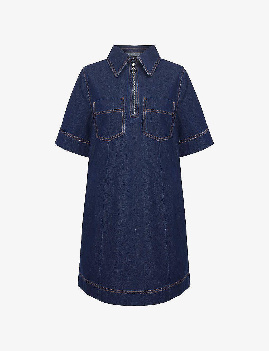 Aligne Womens Indigo Heart Half-zip Twin-pocket Organic-denim Mini Dress