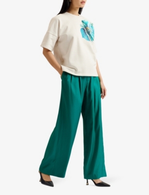 Shop Ted Baker Women's Green Krissi Wide-leg High-rise Woven Trousers