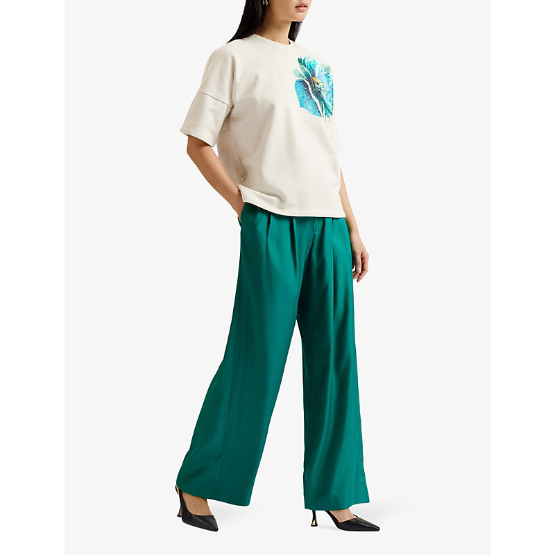 Shop Ted Baker Krissi Wide-leg High-rise Woven Trousers In Green