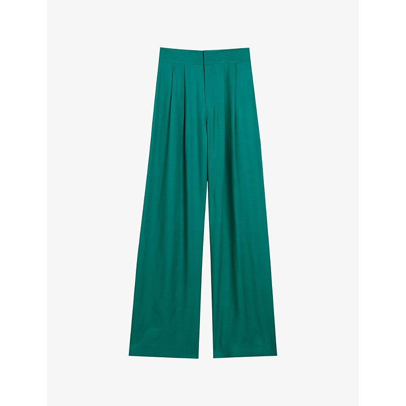 Shop Ted Baker Krissi Wide-leg High-rise Woven Trousers In Green