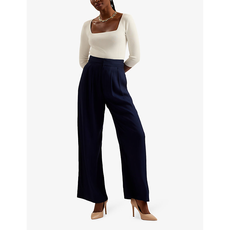 Shop Ted Baker Women's Navy Krissi Wide-leg High-rise Woven Trousers
