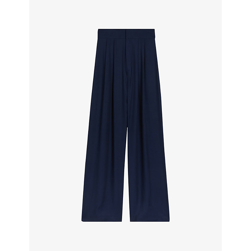 Shop Ted Baker Women's Navy Krissi Wide-leg High-rise Woven Trousers