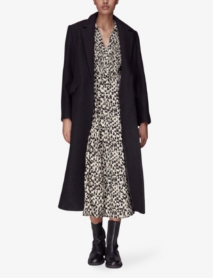 Shop Whistles Women's Black Abstract-print Shirred-bodice Woven Midi Dress