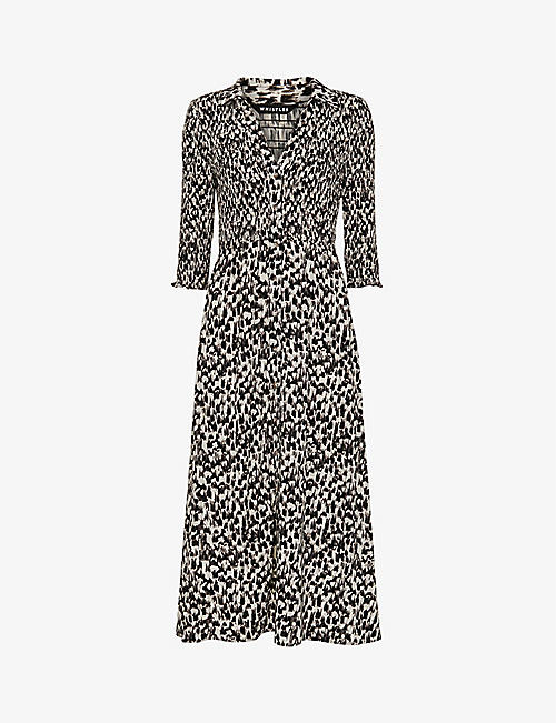 WHISTLES: Abstract-print shirred-bodice woven midi dress