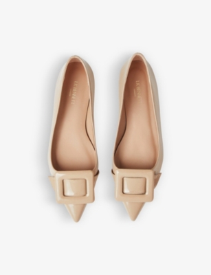 Shop Lk Bennett Women's Bei-beige Devon Buckle-strap Pointed-toe Patent-leather Flats