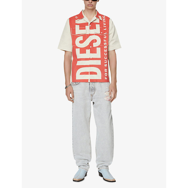 Shop Diesel Men's 1ab S-mac-22 Logo-print Cotton-twill Shirt
