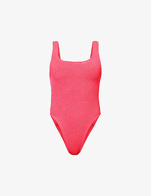 HUNZA G: Square-neck seersucker-weave swimsuit