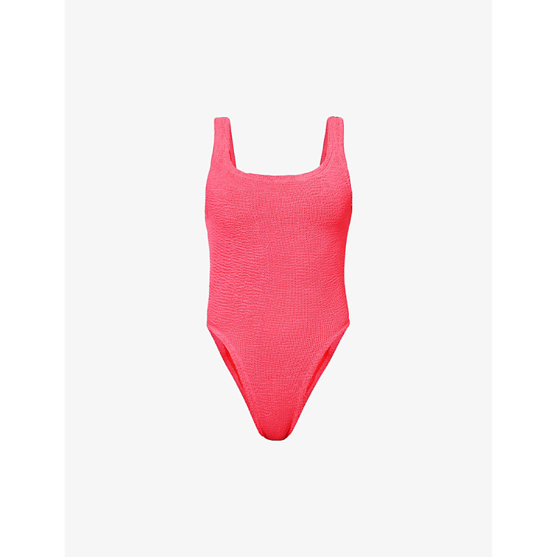 Shop Hunza G Women's Hot Pink Square-neck Seersucker-weave Swimsuit