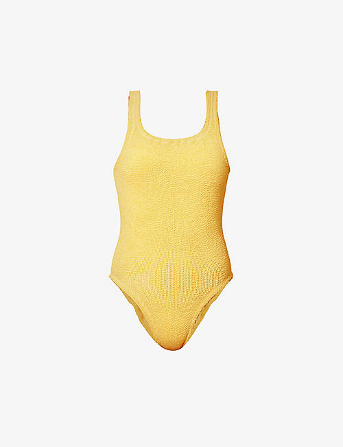 HUNZA G: Square-neck seersucker-weave swimsuit
