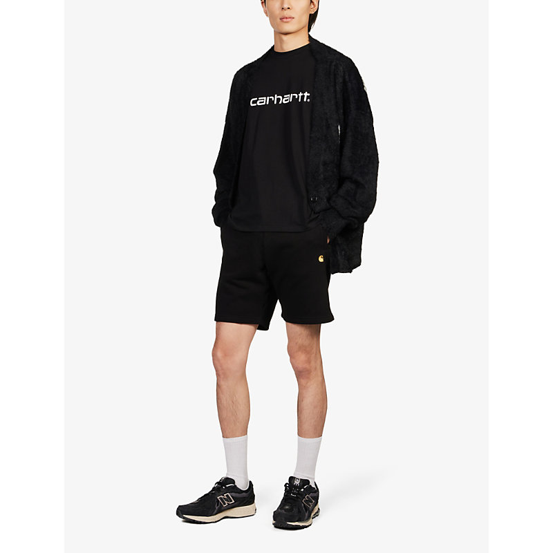 Shop Carhartt Wip Men's Black Chase Logo-embroidered Relaxed-fit Cotton-blend Shorts