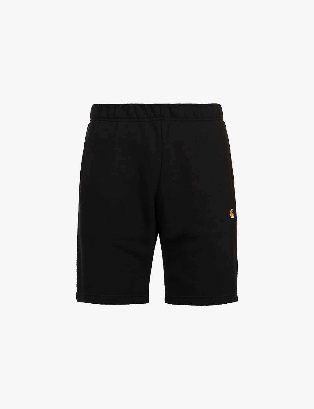 Carhartt Wip Mens Black Chase Logo-embroidered Relaxed-fit Cotton-blend Shorts