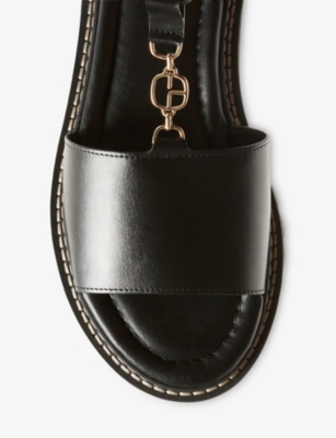 Shop Claudie Pierlot Women's Noir / Gris Jewel-embellished Treaded-sole Leather Sandals