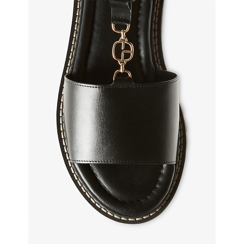Shop Claudie Pierlot Womens Noir / Gris Jewel-embellished Treaded-sole Leather Sandals