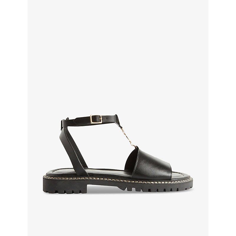 Shop Claudie Pierlot Women's Noir / Gris Jewel-embellished Treaded-sole Leather Sandals