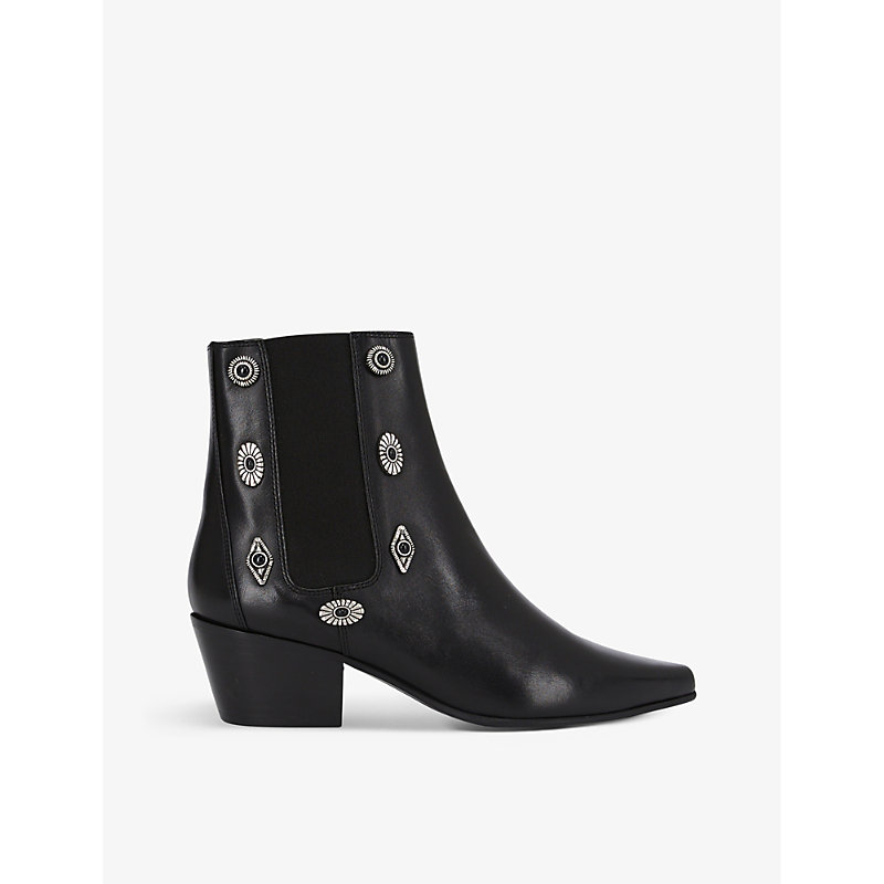 The Kooples Womens Bla01 Stud-embellished Pointed-toe Leather Ankle Boots
