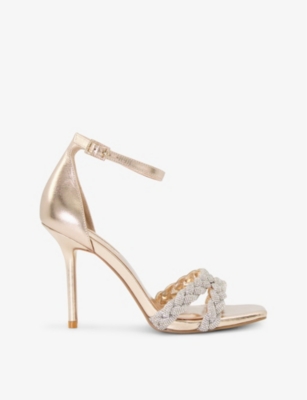 Dune Womens Rose Gold-leather Melodic Triple-plait Diamante-strap