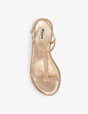 Shop Dune Women's Rose Gold-synthetic Narrate T-bar Diamante-embellished Faux-leather Sandals