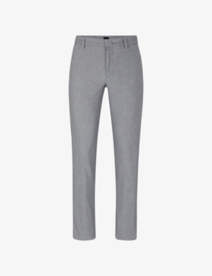 HUGO BOSS BOSS MEN'S DARK GREY MICRO-PATTERN SLIM-FIT STRETCH BRUSHED COTTON-BLEND CHINOS