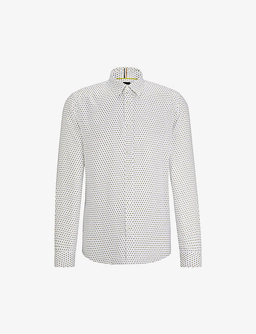 BOSS: Geometric-print slim-fit cotton shirt