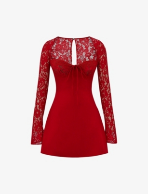 Shop House Of Cb Women's Red Rose Jennica Underwired-cup Stretch-lace And Satin Mini Dress