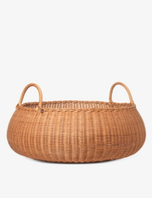 Ferm Living Brown Braided Low Rattan Basket 32cm