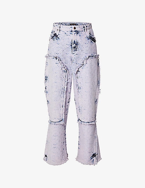 LOUIS VUITTON: Distressed monogram-jacquard wide-leg mid-rise jeans