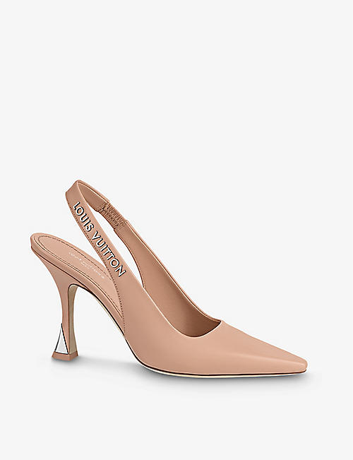 LOUIS VUITTON: Sparkle logo-embellished leather heeled slingbacks