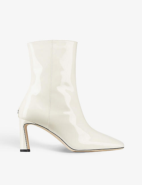 JIMMY CHOO: Kinsey square-toe patent-leather heeled ankle boots
